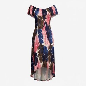 VENUS Tropical Leaf Print High Low Dress